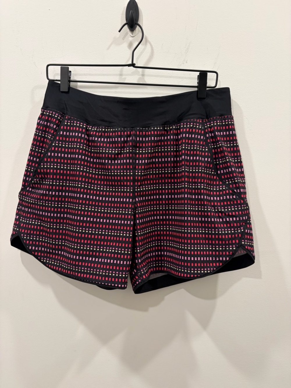Lands' End Black Athletic Shorts with Pink Dot Grid